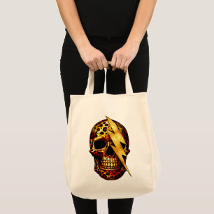 Skull with Leopard Print & Gold Spark Tote Bag