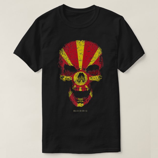 Skull with Macedonia Flag Skeleton Macedonian Root T-Shirt (Design Front)