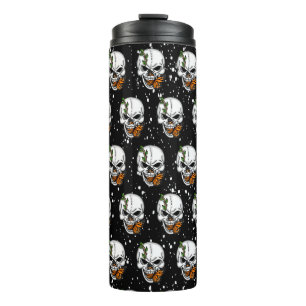 Skull with Monarch Butterflies Black Background  Thermal Tumbler