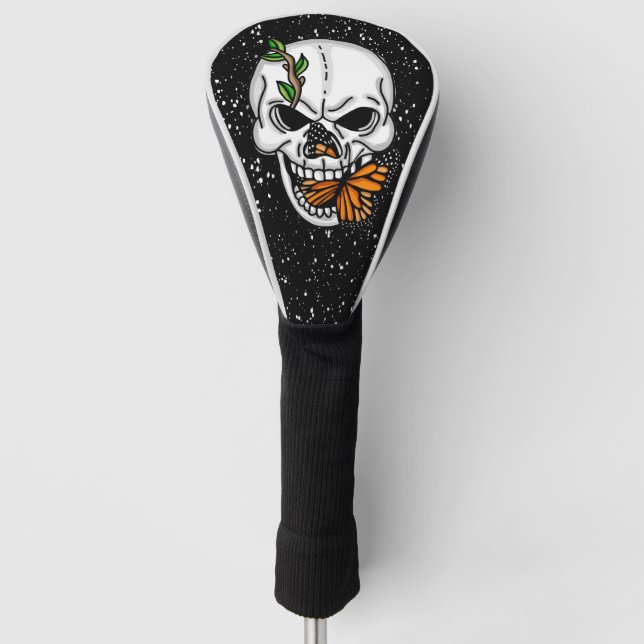 Skull with Monarch Butterfly   Golf Head Cover (Front)