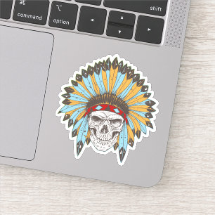 Skull with Native American Headdress Contour