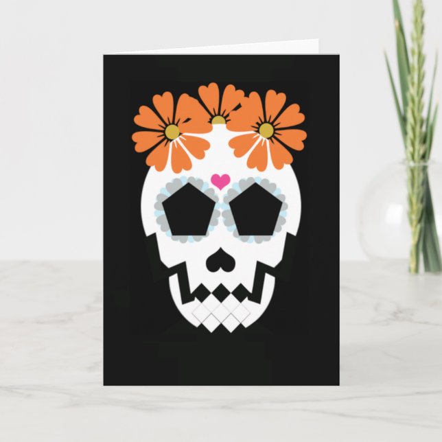 Skull With Orange Flowers Card (Front)