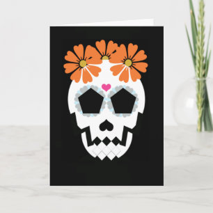 Skull With Orange Flowers Card