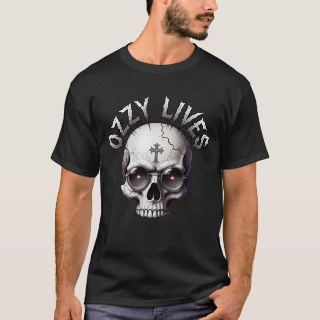 Skull with Ozzy Glasses & Cross T-Shirt (Front)