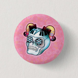 Skull with Pigtails Button