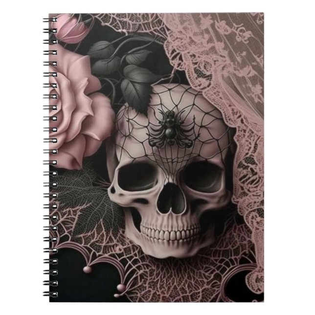 Skull with Pink Lace and Soft Pink Flower Notebook (Front)
