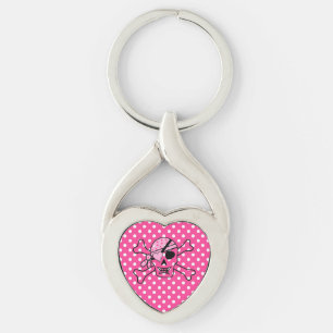 Skull with Pink Polka Dots Key Ring