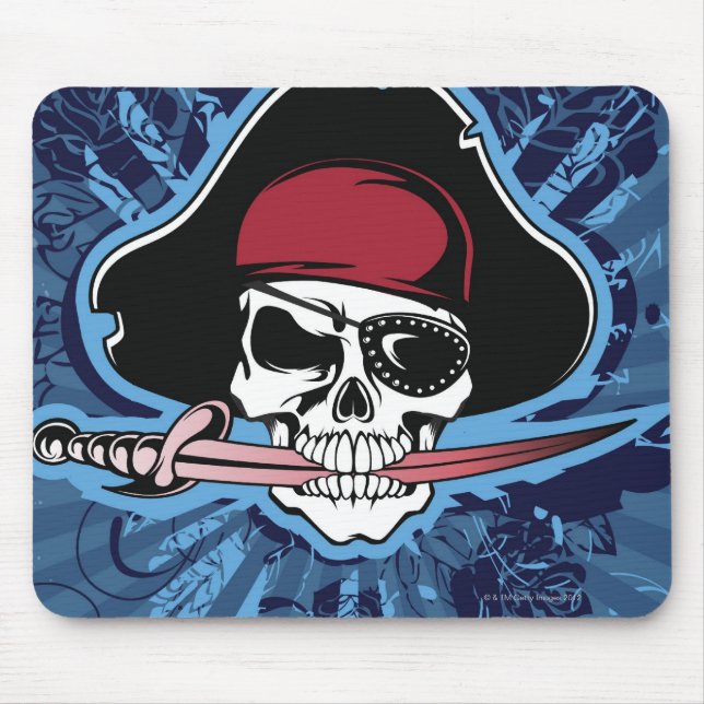 Skull with pirate's hat, eyepatch and sword mouse mat (Front)
