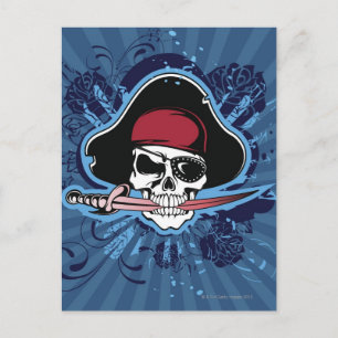 Skull with pirate's hat, eyepatch and sword postcard