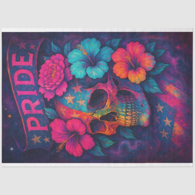 Skull with 'Pride' Decoupage Paper – LGBTQ (Front)