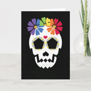 Skull With Rainbow Flowers Card