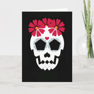 Skull With Red Flowers Card