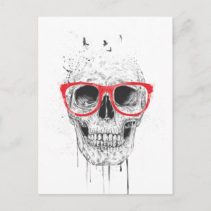 Skull with red glasses postcard