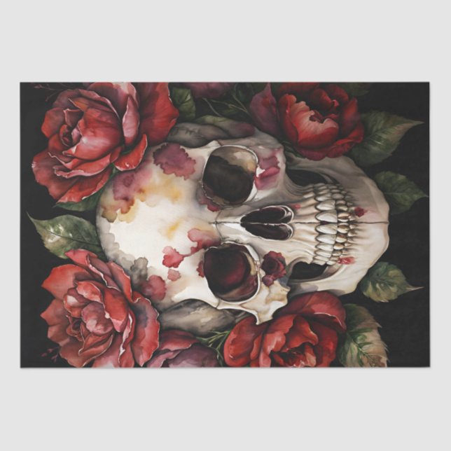 Skull With Red Roses Tissue Paper (Front)
