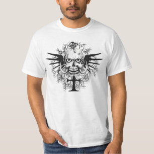 Skull With Rose, Horns, Cross, Wings Illustration T-Shirt