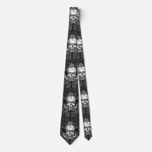 Skull With Rose, Horns, Cross, Wings Illustration Tie