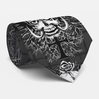 Skull With Rose, Horns, Cross, Wings Tie