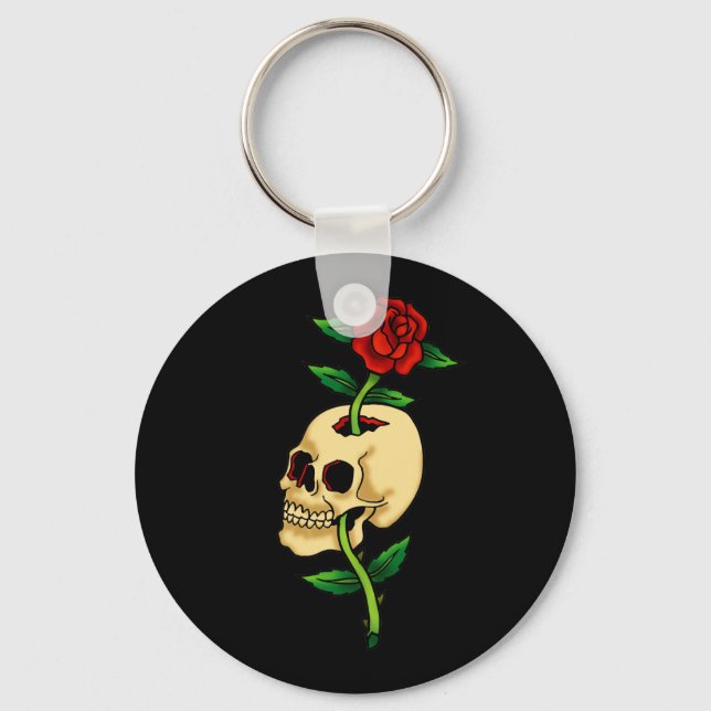 Skull with Rose Key Ring (Front)