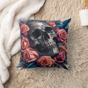 Skull with Roses and Bluebird Cushion