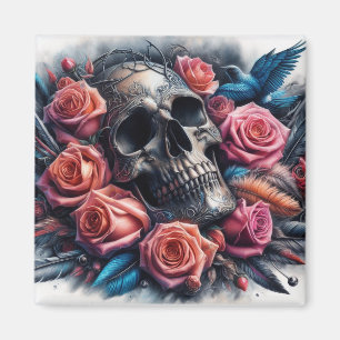 Skull with Roses and Bluebird Magnet