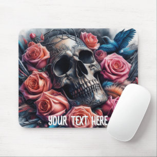 Skull with Roses and Bluebird Mouse Mat