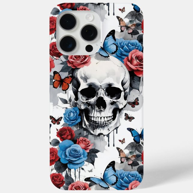 Skull with Roses and Butterflies Drippy Paint Case-Mate iPhone Case (Back)