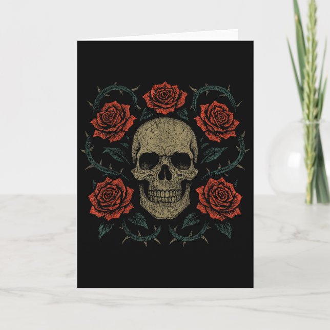 Skull With Roses Gothic Floral Dark Aesthetic Appa Card (Front)