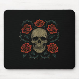 Skull With Roses Gothic Floral Dark Aesthetic Appa Mouse Mat