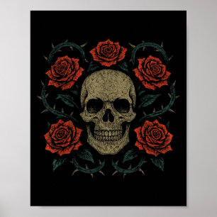 Skull With Roses Gothic Floral Dark Aesthetic Appa Poster