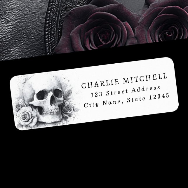 Skull with roses Halloween return address (Skull with roses Halloween return address Label)