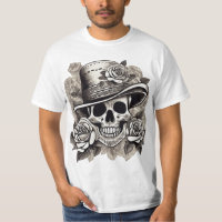 Skull with Roses in Hat – Gothic Floral Art