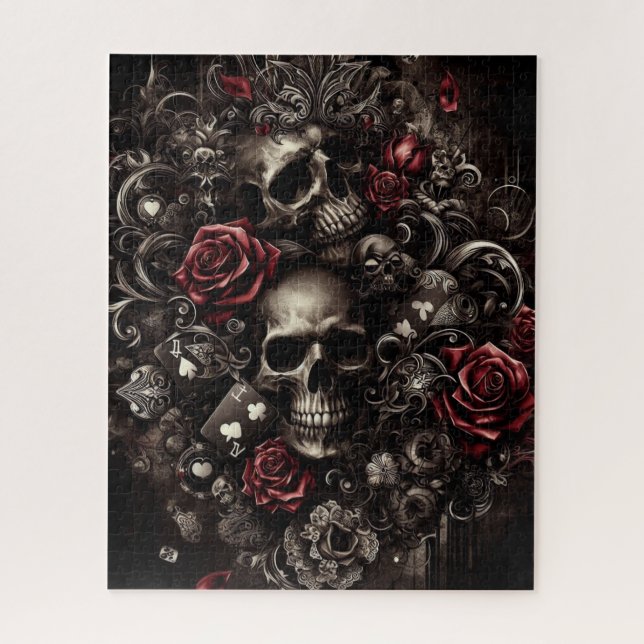 Skull with roses  jigsaw puzzle (Vertical)