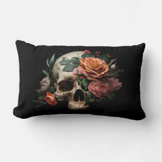 Skull with Roses oblong Cushion Pillow