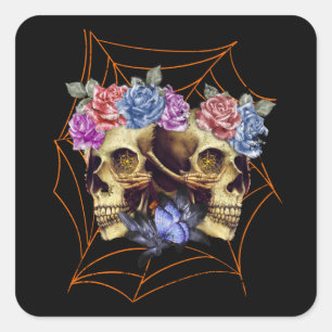 Skull with Roses Square Sticker