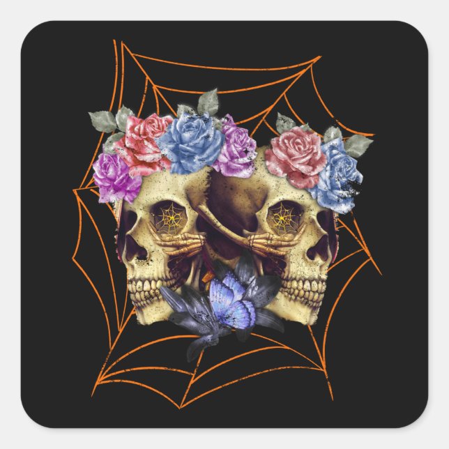 Skull with Roses Square Sticker (Front)