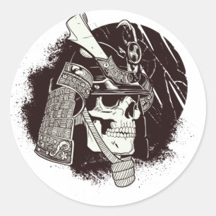 Skull With Samurai Helmet Classic Round Sticker