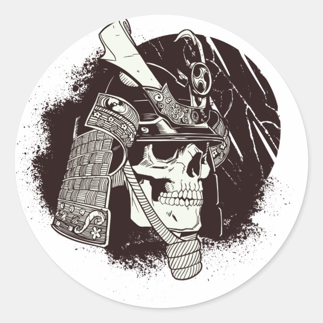 Skull With Samurai Helmet Classic Round Sticker (Front)