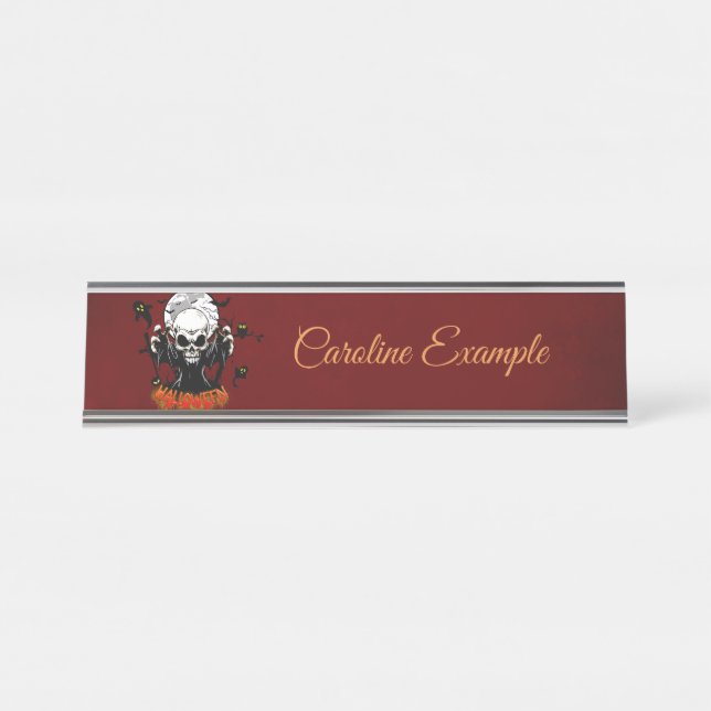 Skull with sharp, menacing teeth  desk name plate (Front)