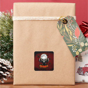Skull with sharp, menacing teeth square sticker