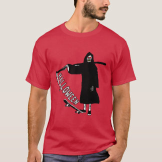 skull with skateboard holding scythe halloween T-Shirt
