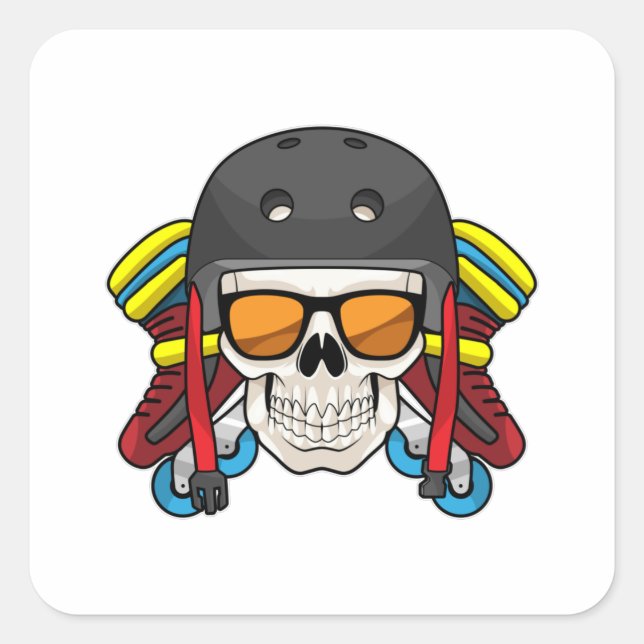 Skull with Sunglasses & Inline skates Square Sticker (Front)