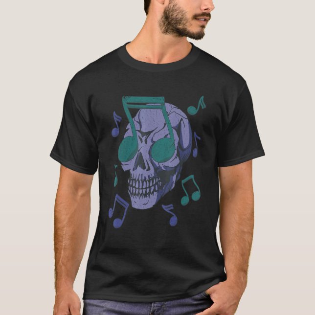 Skull With Sunglasses Shaped Like A Note 2 T-Shirt (Front)