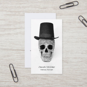 Skull With Top Hat Black White Grey Gothic Vintage Business Card