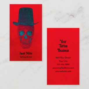 Skull With Top Hat Gothic Red Blue Grunge Business Card