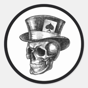 Skull with Tophat Classic Round Sticker