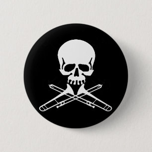 Skull with Trombones as Crossbones 6 Cm Round Badge