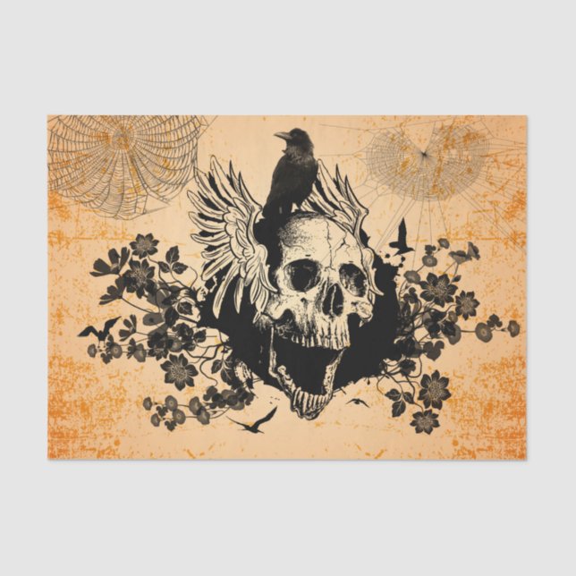 Skull with wings and crow with flowers tissue paper (Front)