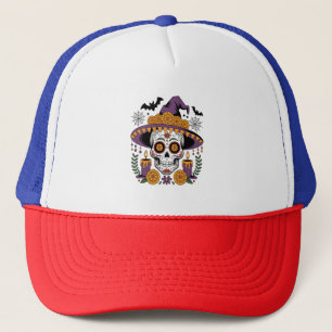 Skull with Witch Hat Halloween Vector