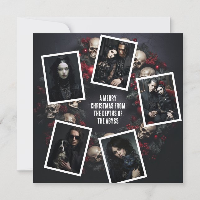 Skull Wreath Photos Goth Christmas  Custom Message Holiday Card (Front)