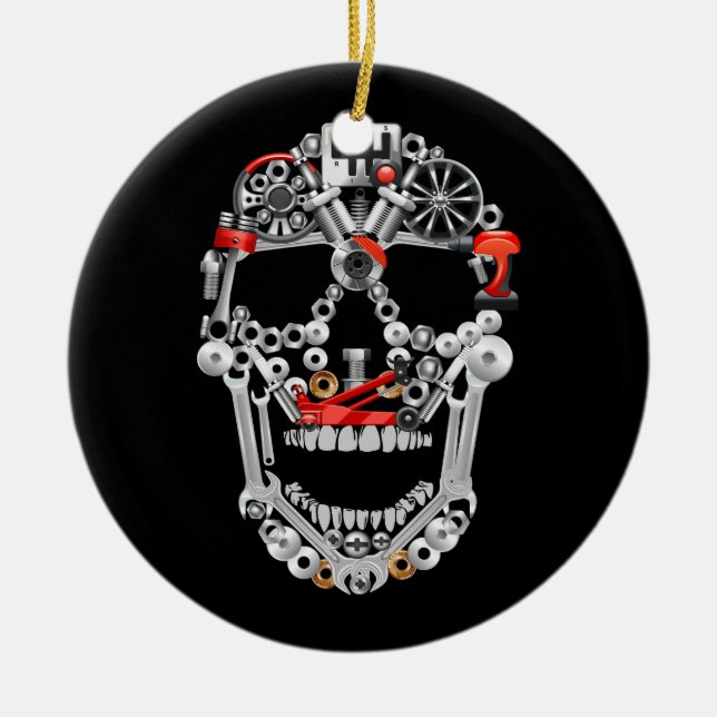 Skull Wrench Mechanic Tools Garage Mechanic Auto M Ceramic Tree Decoration (Front)